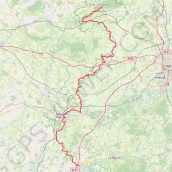Itinéraire Sillé-le-Guillaume - Durtal, distance, dénivelé, altitude, carte, profil, trace GPS