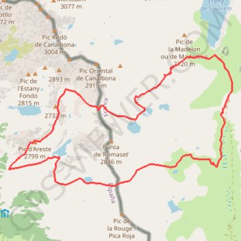 Itinéraire Pic d'Areste depuis les Orris du Carla, distance, dénivelé, altitude, carte, profil, trace GPS
