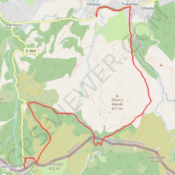Itinéraire Olhette Ibardin, distance, dénivelé, altitude, carte, profil, trace GPS