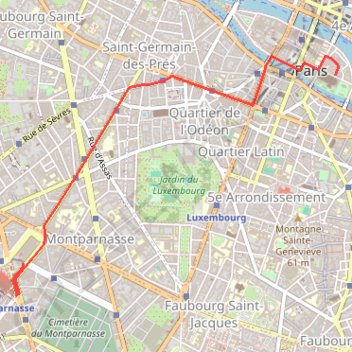 Itinéraire Itinéraire de Tour Montparnasse à Cathédrale Notre-Dame de Paris, distance, dénivelé, altitude, carte, profil, trace GPS