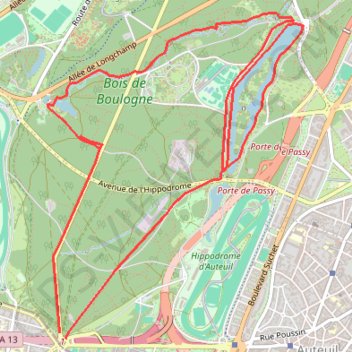Itinéraire 10km du Bois de Boulogne, distance, dénivelé, altitude, carte, profil, trace GPS