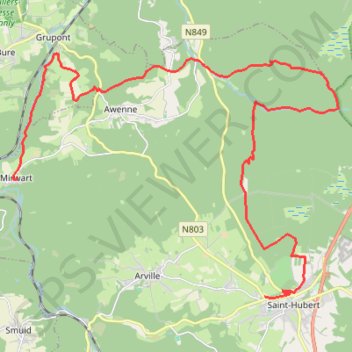 Itinéraire GR14: Van Saint-Hubert naar Mirwart, distance, dénivelé, altitude, carte, profil, trace GPS