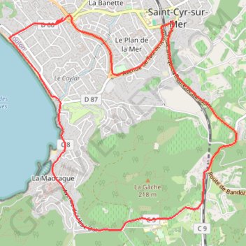 Itinéraire La Promenade Rose à Saint-Cyr-sur-Mer, distance, dénivelé, altitude, carte, profil, trace GPS