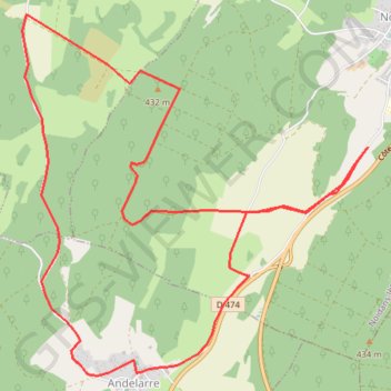 Itinéraire Andelarre, distance, dénivelé, altitude, carte, profil, trace GPS