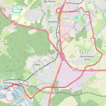Itinéraire Fléville-devant-Nancy - Canal de Jonction, distance, dénivelé, altitude, carte, profil, trace GPS