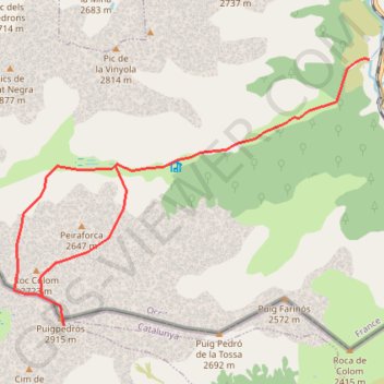 Itinéraire Puig de Campcardós depuis Porta, distance, dénivelé, altitude, carte, profil, trace GPS