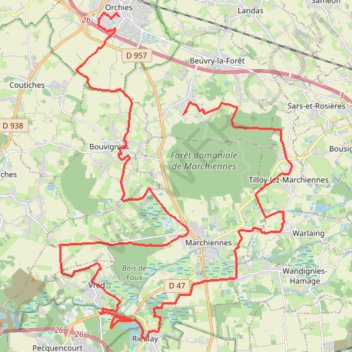 Itinéraire Brevet Orchies, distance, dénivelé, altitude, carte, profil, trace GPS