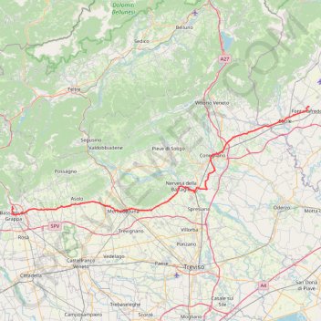 Itinéraire Bassano del Grappa Fontanafredda, distance, dénivelé, altitude, carte, profil, trace GPS