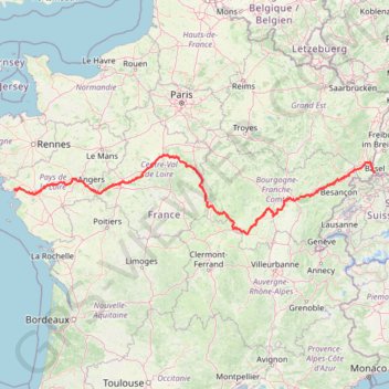 Itinéraire EuroVélo 6 de Bâle à l'Océan Atlantique, distance, dénivelé, altitude, carte, profil, trace GPS