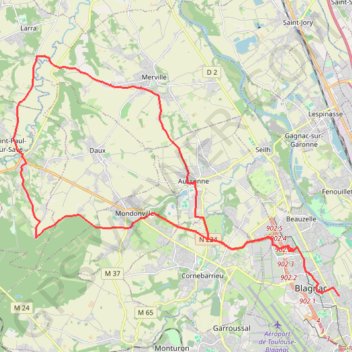 Itinéraire Boucle depuis Blagnac, distance, dénivelé, altitude, carte, profil, trace GPS