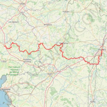 Itinéraire GR 364 : De Poitiers à Bournezeau, distance, dénivelé, altitude, carte, profil, trace GPS