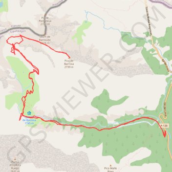 Itinéraire Pic Barrosa, distance, dénivelé, altitude, carte, profil, trace GPS