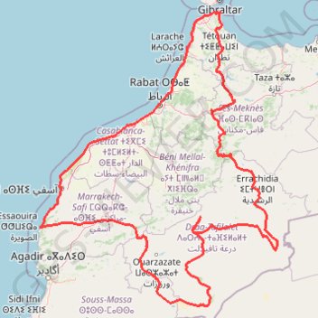 Itinéraire Maroc en boucle depuis Tanger, distance, dénivelé, altitude, carte, profil, trace GPS