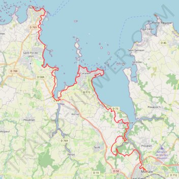 Itinéraire GR®34 de Morlaix à Roscoff, distance, dénivelé, altitude, carte, profil, trace GPS