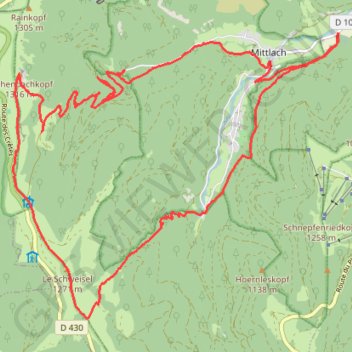 Itinéraire Mittlach, Schweisel, Rothenbachkopf, Kolben, distance, dénivelé, altitude, carte, profil, trace GPS