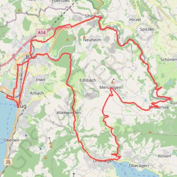 Itinéraire Suisse - le long de la riviere sihl, distance, dénivelé, altitude, carte, profil, trace GPS