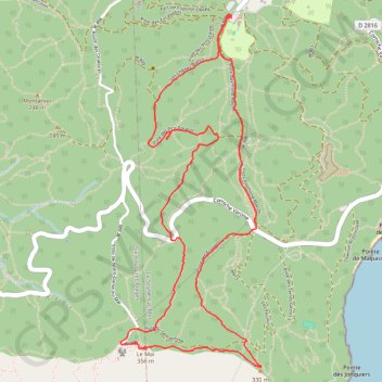 Itinéraire Massif du Cap Sicié - Janas - Le Mai - Le Sémaphore, distance, dénivelé, altitude, carte, profil, trace GPS