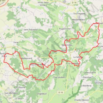 Itinéraire Marillac- le - franc 2, distance, dénivelé, altitude, carte, profil, trace GPS