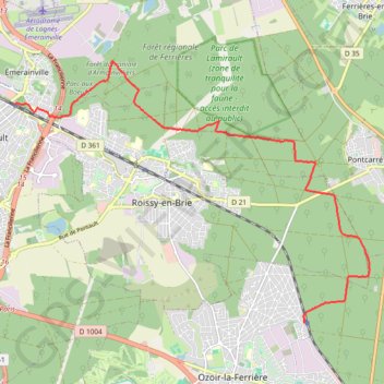 Itinéraire D'Emerainville à Ozoir la Ferriéres, distance, dénivelé, altitude, carte, profil, trace GPS