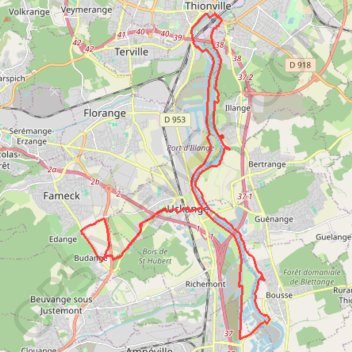 Itinéraire Moselle - Uckange_Bousse_Thionville test gps-viewer, distance, dénivelé, altitude, carte, profil, trace GPS