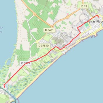 Itinéraire Chichoulet Valras (retour route), distance, dénivelé, altitude, carte, profil, trace GPS