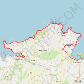 Itinéraire GR34 de Goulven à Guissény, distance, dénivelé, altitude, carte, profil, trace GPS