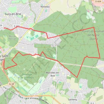 Itinéraire Trajet de Boissy-Saint-Léger à Sucy-en-Brie, distance, dénivelé, altitude, carte, profil, trace GPS