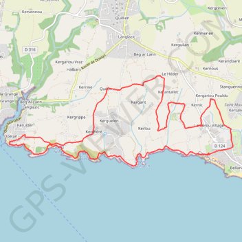 Itinéraire Le Pouldu Doelan, distance, dénivelé, altitude, carte, profil, trace GPS