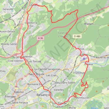 Itinéraire Devecey - Dame Blanche - Monfaucon - Devecey, distance, dénivelé, altitude, carte, profil, trace GPS