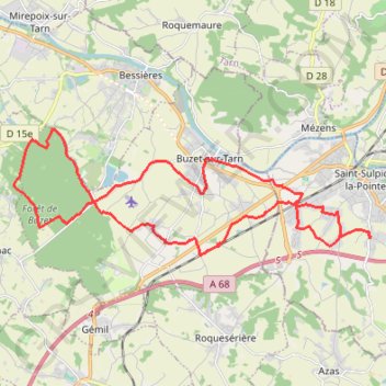 Itinéraire Saint-Sulpice - Forêt de Buzet, Buzet, distance, dénivelé, altitude, carte, profil, trace GPS