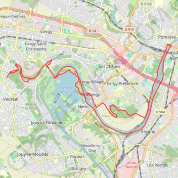 Itinéraire Berges de l'Oise de Vauréal - Axe Majeur à Saint-Ouen-l'Aumône, distance, dénivelé, altitude, carte, profil, trace GPS