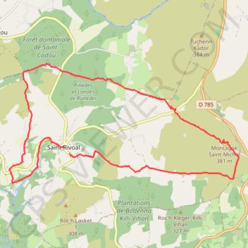 Itinéraire De Saint-Rivoal au Menez Mikel, distance, dénivelé, altitude, carte, profil, trace GPS