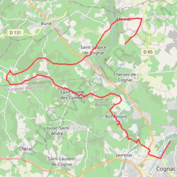 Itinéraire cognac_Circuit+exploration+41km, distance, dénivelé, altitude, carte, profil, trace GPS