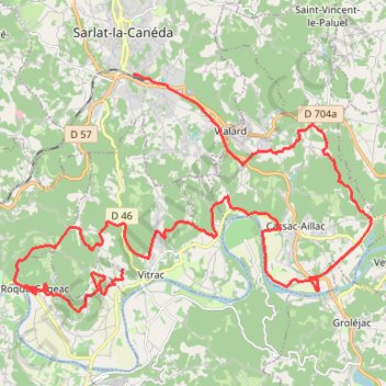 Itinéraire J7 Vitrac - Sarlat, distance, dénivelé, altitude, carte, profil, trace GPS