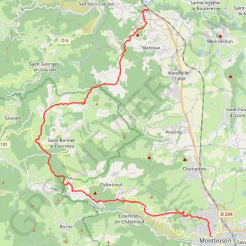 Itinéraire Trelins - Montbrison par Trecisse Randonnée De La Fourme, distance, dénivelé, altitude, carte, profil, trace GPS