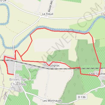 Itinéraire Circuit VTC N°3 - "Les rives de Charente - Brives-sur-Charente", distance, dénivelé, altitude, carte, profil, trace GPS