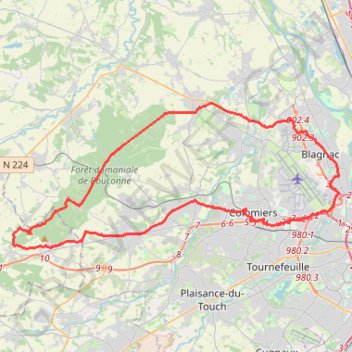 Itinéraire Dans l'Ouest Toulousain - Gers et Bouconne, distance, dénivelé, altitude, carte, profil, trace GPS