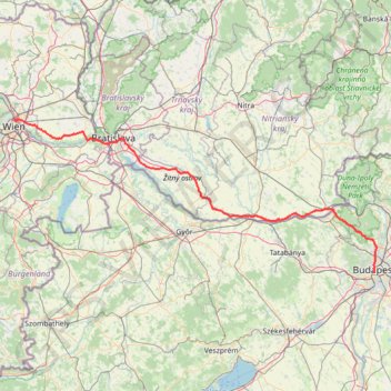 Itinéraire Wien - Budapest, distance, dénivelé, altitude, carte, profil, trace GPS