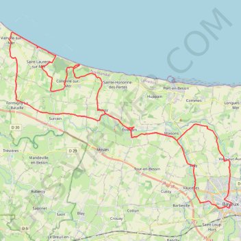 Itinéraire Bayeux Boucle ouest courte, distance, dénivelé, altitude, carte, profil, trace GPS