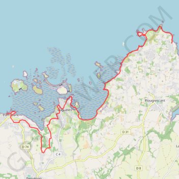 Itinéraire Autour de Tréguier, distance, dénivelé, altitude, carte, profil, trace GPS