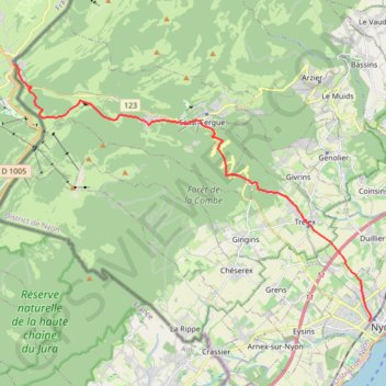 Itinéraire GR 5 : La Cure - Nyon, distance, dénivelé, altitude, carte, profil, trace GPS