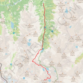 Itinéraire Les Lacs et le Pic d'Estom Soubiran depuis la Fruitière, distance, dénivelé, altitude, carte, profil, trace GPS