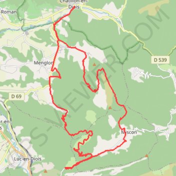 Itinéraire Châtillon en Diois, Miscon, Menglon (Drôme), distance, dénivelé, altitude, carte, profil, trace GPS