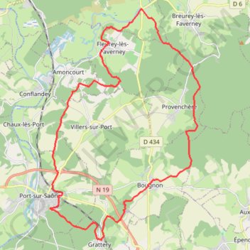 Itinéraire Port, Bougnon, Faverney, Villers, distance, dénivelé, altitude, carte, profil, trace GPS