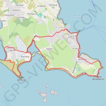 Itinéraire LOCMARIAQUER, distance, dénivelé, altitude, carte, profil, trace GPS