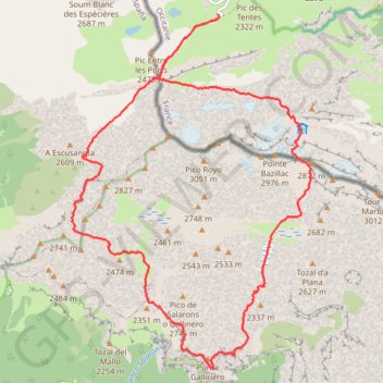 Itinéraire Vire des Fleurs - Vire Escuzana, distance, dénivelé, altitude, carte, profil, trace GPS