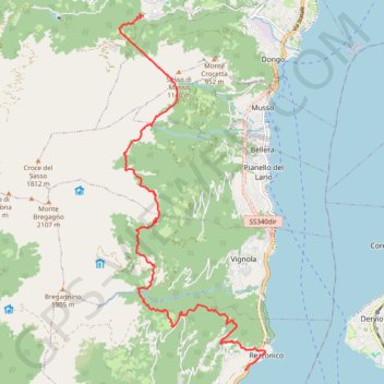 Itinéraire Lac de Come - Rezzonico, distance, dénivelé, altitude, carte, profil, trace GPS