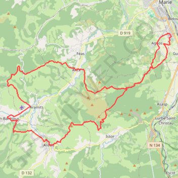 Itinéraire Ance Arette Etche50km970m, distance, dénivelé, altitude, carte, profil, trace GPS