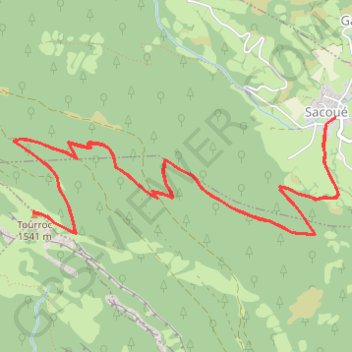Itinéraire Tourroc au départ de Sacoué, distance, dénivelé, altitude, carte, profil, trace GPS
