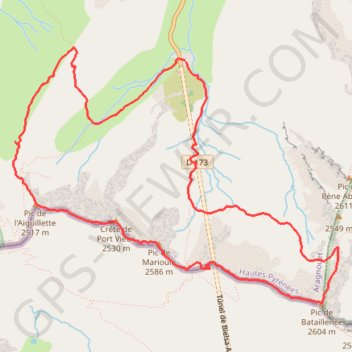 Itinéraire Pic de Bataillence, Marioules, l'Aiguillette depuis tunnel de Bielsa N, distance, dénivelé, altitude, carte, profil, trace GPS